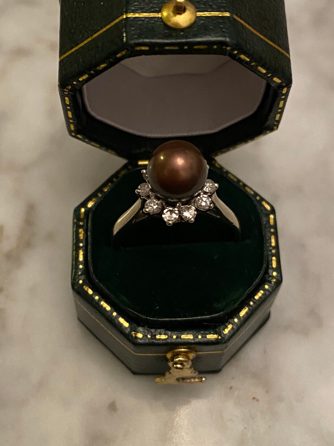 Antique Pearl Engagement Ring Brown Pearl Ring Vintage Etsy