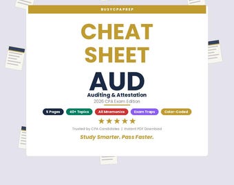 AUD CPA Exam Cheat Sheet | Auditing Attestation Study Guide (Digital Download)