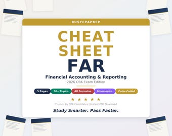 FAR CPA Exam Cheat Sheet | Financial Accounting Reporting 2026 (Digital Download)