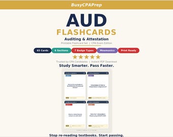 AUD CPA Exam Flashcards 2026 | Auditing & Attestation | 65 Printable Study Cards | Digital Download