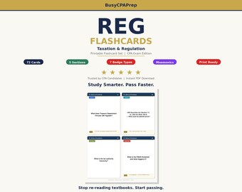 REG CPA Exam Flashcards 2026 | 72 Printable Study Cards | Taxation & Regulation | Digital Download