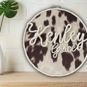 Custom Baby Name Wall Art | Hunting Nursery | Woodland Nursery Decor | Boy | Girl | Personalized Decor | Baby Shower Gift | Cow Print |
