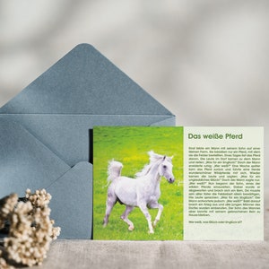 Cartolina con storia, cavallo bianco, consapevolezza, detti, citazione, storia, regalo