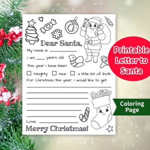 Brief aan de Kerstman kleurplaat, Brief aan de Kerstman afdrukbaar, Beste Kerstman Instant Download, Leuke Kerst Kleurplaten Activiteit voor kinderen