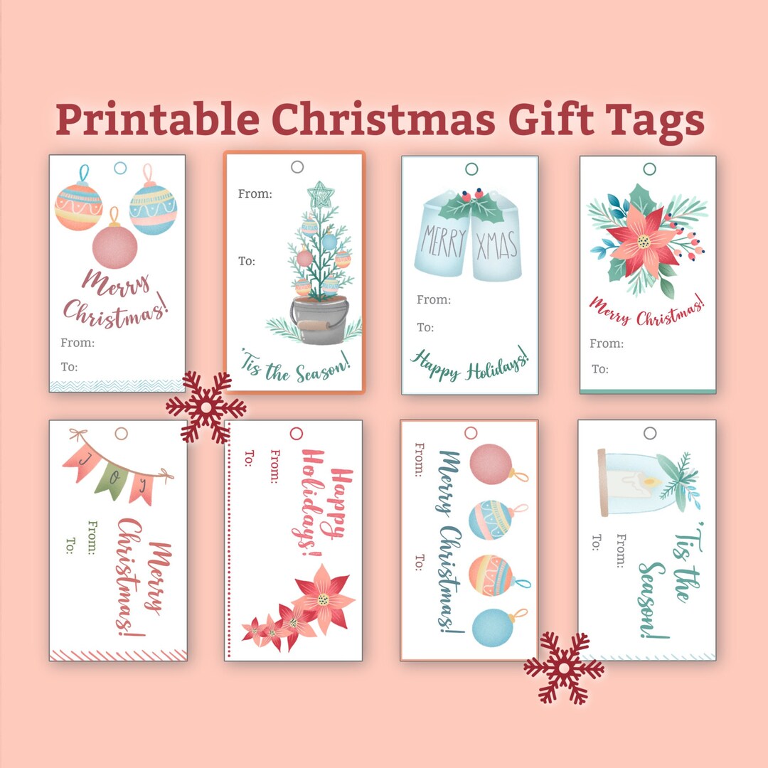 Printable Christmas Gift Tags 8 Pc Holiday Gift Labels Instant Download ...