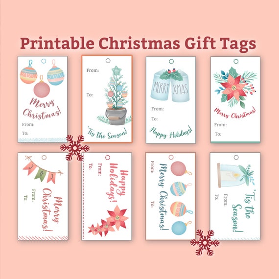 Printable Christmas Gift Tags 8 Pc Holiday Gift Labels Instant