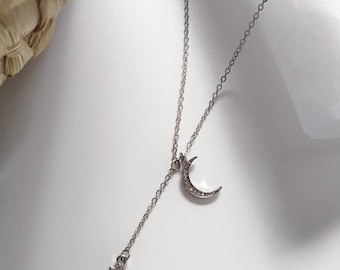 Moon Star Charm Y Lariat Necklace