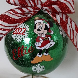 Kids Christmas Ornament, Girl Ornament, Newborn Ornament, Green Ornament, Personalized Ornament, Glass, Hard Plastic, Minnie ornament