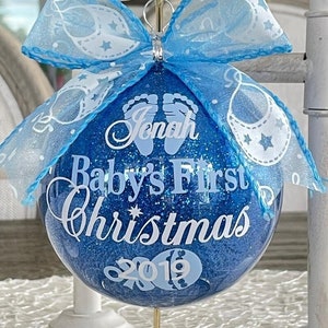 Baby's First Christmas boy Ornament, Boy Ornament, Newborn Ornament, ROYAL BLUE Glitter, Personalized Ornament, Glass or Hard Plastic