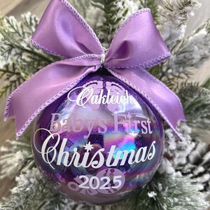 Personalized Baby's First Christmas Ornament: Purple Glitter, Custom Name Ornament, Newborn Ornament, Purple Ornament, Baby's 1st Ornament