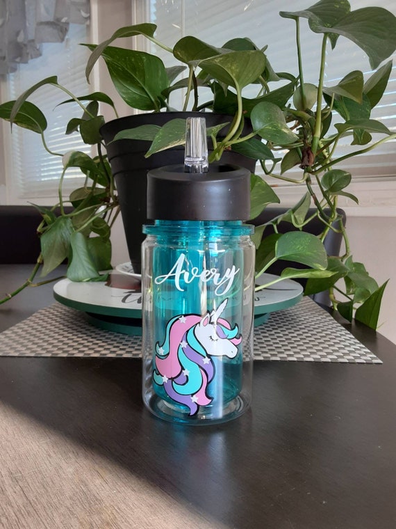 Personalized Unicorn Water Bottle With Spout and Straw. 