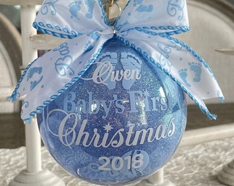 Baby's First Christmas Ornament, Boy Ornament, Newborn Ornament, LIGHT BLUE Ornament, Personalized Ornament, Glass, Hard Plastic Choice