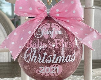 Baby's First Christmas girl Ornament, Girl Ornament, Newborn Ornament, Rose Gold Ornament, Personalized Ornament, First Christmas ornament