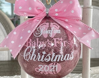 Baby's First Christmas girl Ornament, Girl Ornament, Newborn Ornament, Rose Gold Ornament, Personalized Ornament, First Christmas ornament