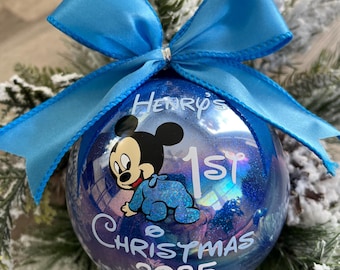 Baby's First Christmas Ornament: Royal Blue Personalized Ornament Mickey Mouse 1st Xmas 2nd Christmas Ornaments, 3rd Christmas Ornaments