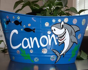 Personalized Shark Easter Basket: Glitter Bubbles, Great white Easter basket