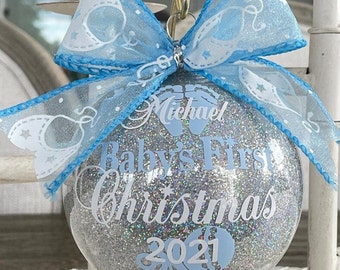 Baby's First Christmas Ornament, Boy Ornament, Newborn Ornament, Silver Ornament, Personalized Ornament, Glass, Hard Plastic Choice