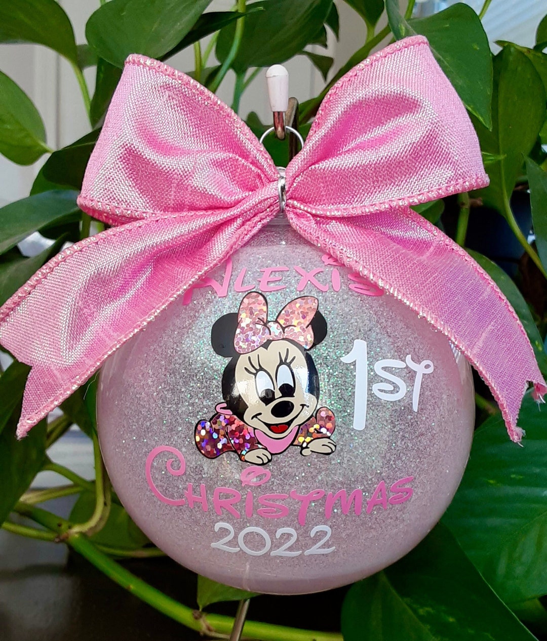 1st Christmas Ornament, Girl Ornament, Light Pink Glitter Ornament