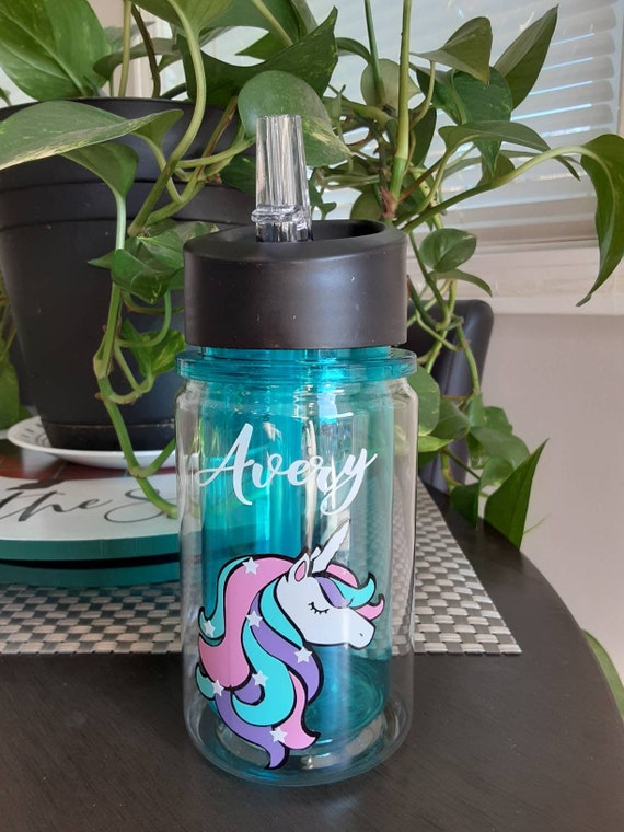 Personalized Unicorn Water Bottle With Straw and Flip up Spout