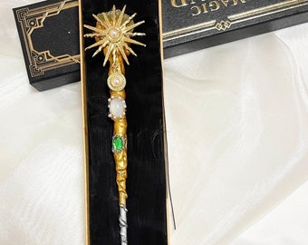 Magic Golden Sun Wand, Cosplay Wizard Wand, Crystal Witch Wand, Cosplay Forest Wand, Halloween Cosplay Party Wand, Performance Prop Wand