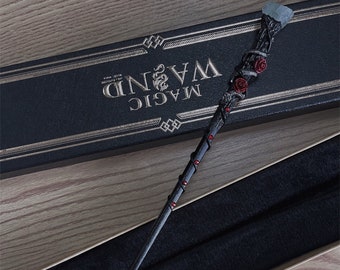Red Rose and Snake Magic Wand, Black Handmade Fantasy Wand, Original Creative Cosplay Wand, Medieval Wand, Gifts for you