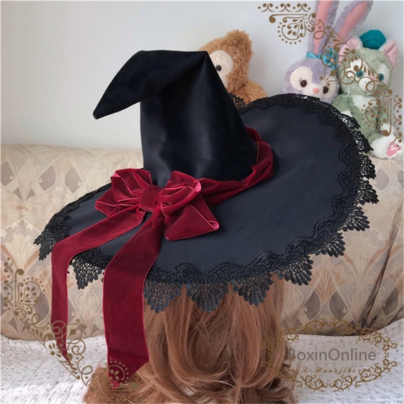 Velvet Bow Witch Hat, Cosplay Witch Hat, Halloween Magic Hat, Halloween Party Accessories, Halloween Witch Hat for Adults