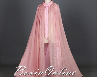 Pink Floral Long Cloak, Thin Handmade Girls Cape, Halloween Long Adult Cloak, Original Witch Cape, Cosplay Costume Cloak, Flower Cape