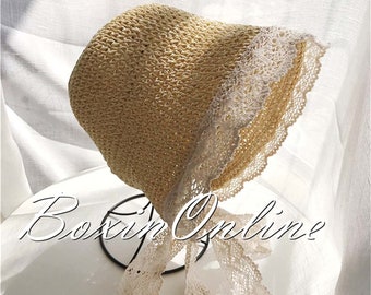 Beautiful Straw Hat with Lace Edge, Summer Hat , Holiday Hat, Handmade Garden Hat, Beach Hat, Gifts for wife