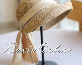 Chapeau de paille d’été avec ruban, chapeau d’été, chapeau de vacances, chapeau de jardin fait à la main, chapeau de plage, cadeaux pour femme