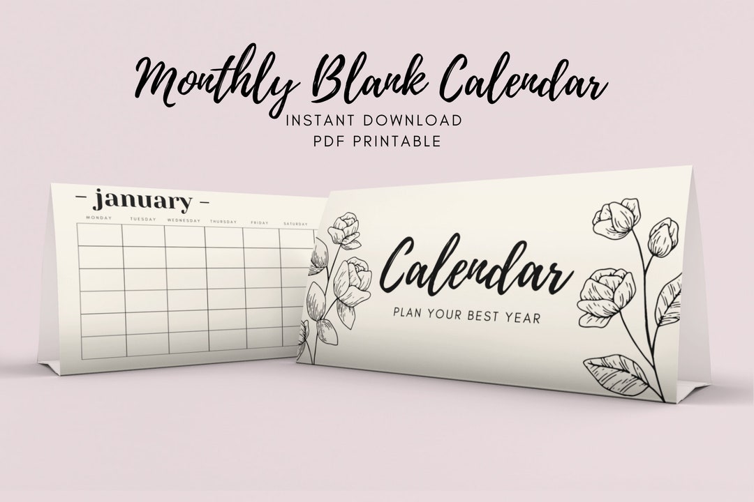 Feminine Floral Blank Calendar 2021 2022 Clean, Elegant, Classy Design