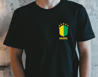 Brazilian Pride T-Shirt: Green & Yellow Brasil Pocket Design