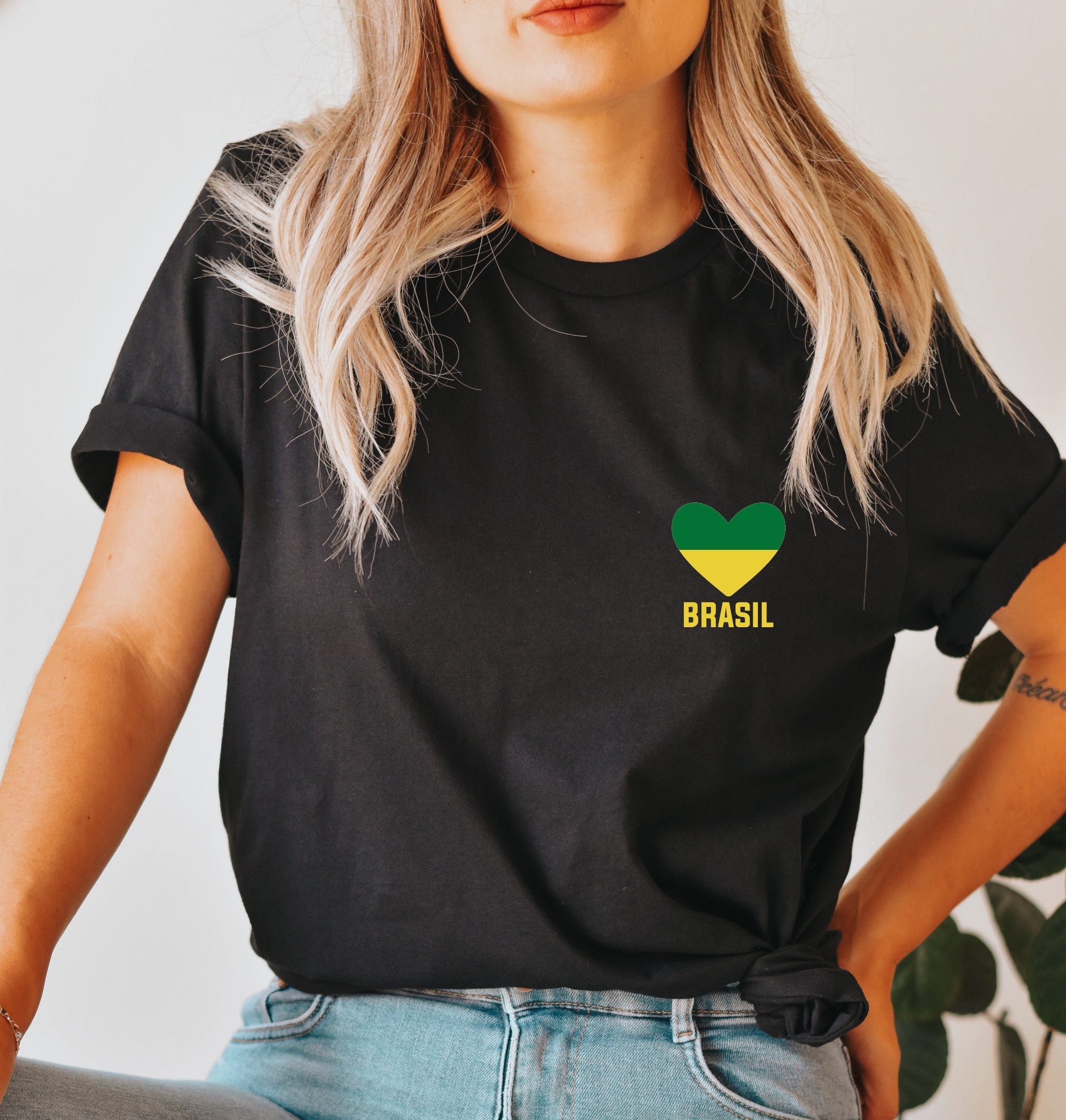 Brazil T Shirt, Brazil Tshirt, Ringer Gold Green Brazil Supporters