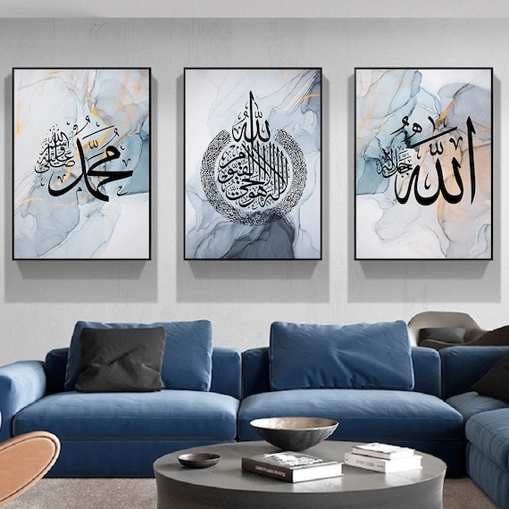 Blue Bohemian Islamic Wall Art With Arabic Calligraphy Zen Islamic Wall Decor Set of 3 Wall Art DIGITAL FILES Etsy Canada