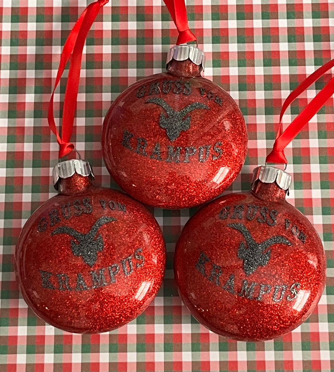 Krampus Ornament, Glass Krampus Ornament, 3inch Glass Disc Style