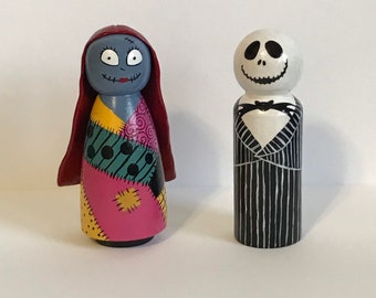 Jack and Sally “hand painted” Peg Dolls