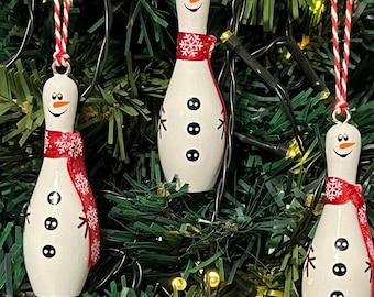 Mini Bowling pin snowman ornament