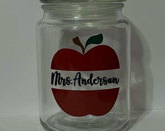 Personalized teacher glass candy jar, teacher thank you gift