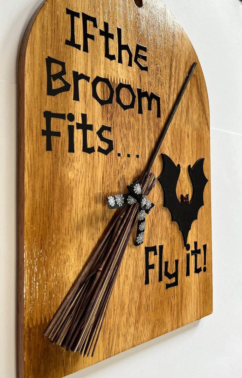 Broom Lettering If the Broom Fits Fly It, Wooden Halloween Sign - Etsy