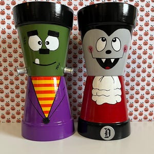 Hand-Painted Halloween Clay Pot: Frankenstein or Vampire Decor
