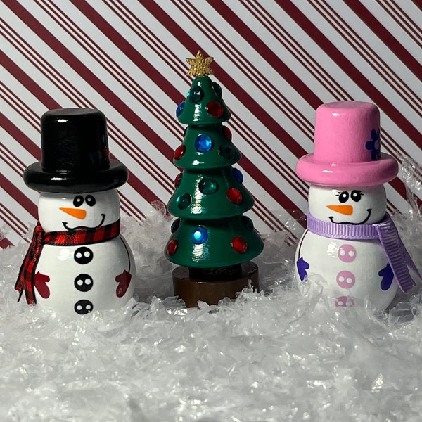 Mini wood snowman, Snow woman, Christmas tree, Tiered tray
