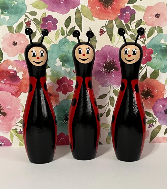 Mini Painted Bowling Pin: Ladybug or Bumble Bee Whimsical Decor - Etsy
