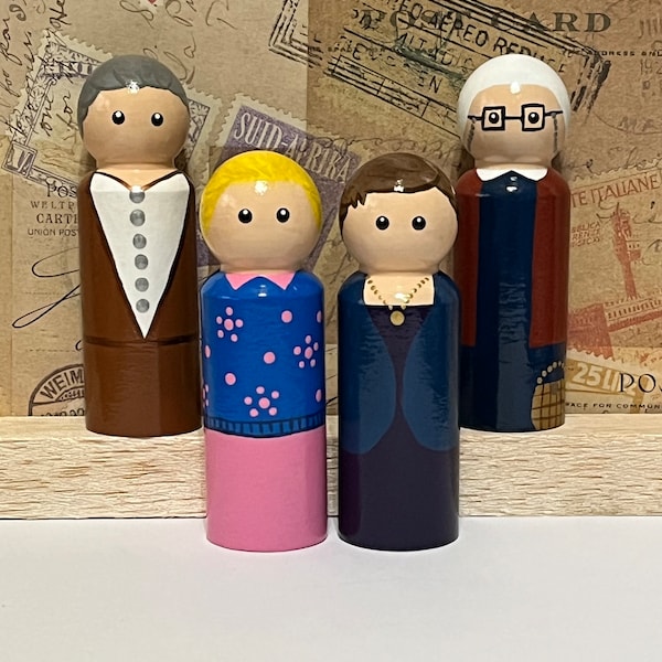 Golden Girls peg dolls, Hand painted peg dolls, Peg people