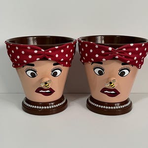 Flowerpot lady, Terracotta pot woman, Painted clay pot