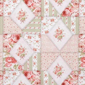 Rose Pink & Sage Patchwork Calico Fabric- 100% Cotton Sold by 1/2 Yard