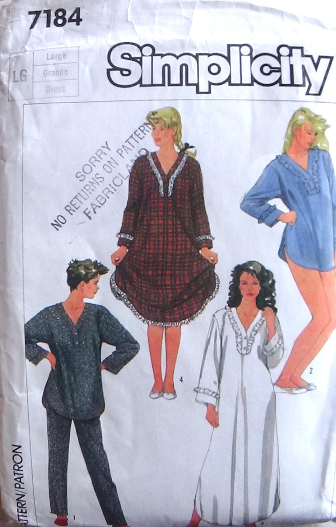 UNCUT- 1985 Nightgown Simplicity # 7184 Sewing Pattern Sz Lg (18-20) - Etsy