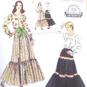 May include: Simplicity sewing pattern featuring 1970s vintage dresses. The pattern includes illustrations of two different dress styles, one with a floral print and green bow, and another with a white top and black skirt. The text "easy-to-sew" is visible.