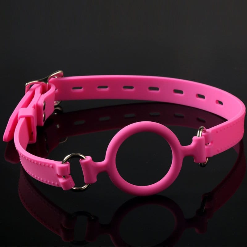 Pink Open Mouth Gag O Ring Full Silicone Head Harness BDSM Shipped From