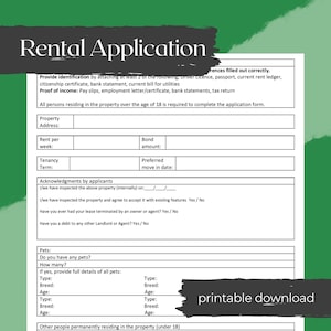 Rental Application Form - Lease Application - Printable