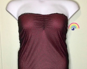 Vintage Womans Strapless Fishnet Dress by Attempt. Size Medium. Black & Fuchsia