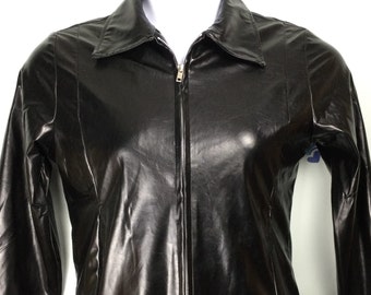 Womens Vintage NEW Faux Leather TAXI Black Jacket. Small